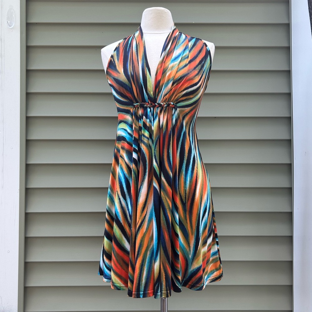 E7 Paris Dress Womens Medium Multicolor V Neck
